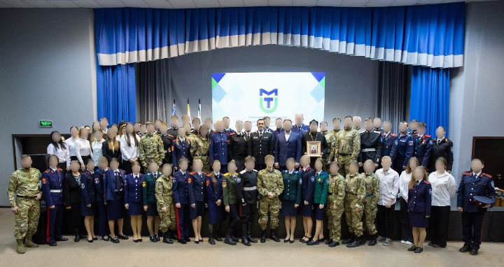 Credit: Portal 'Russian Cossacks'; Vitaly Kuznetsov with Cossack students of the K.G. Razumovsky Moscow State University of Technology