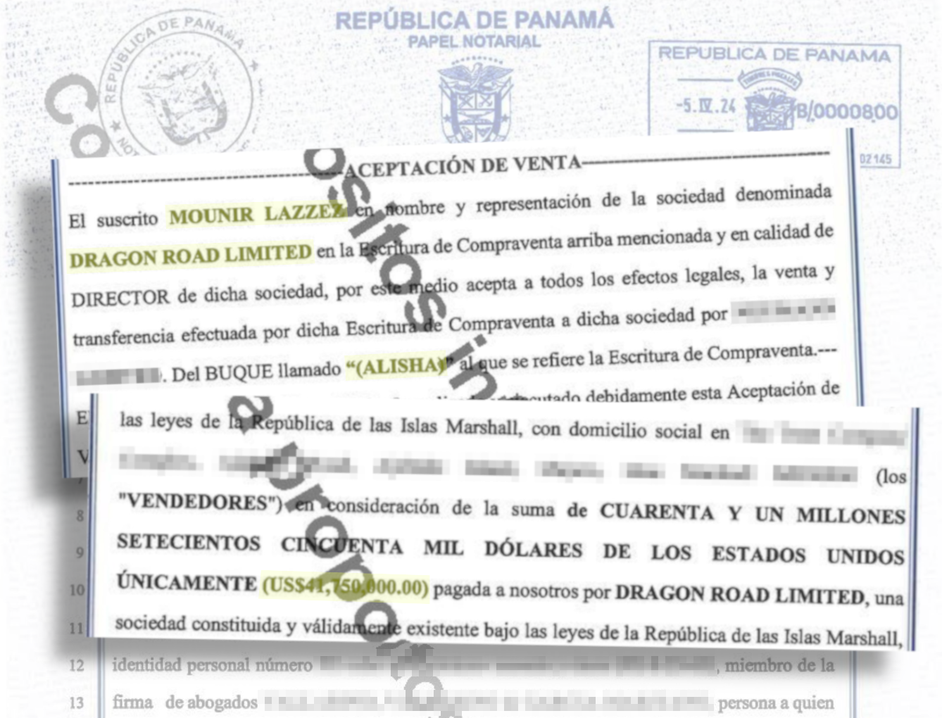 Documents showing Dragon Road’s purchase of Alisha (renamed Serene I). Source: C4ADS Horizons